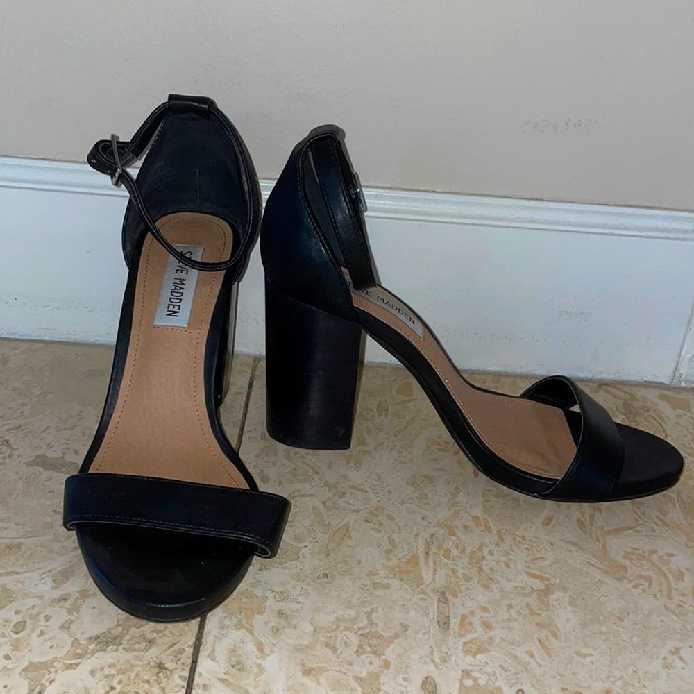 Black Steve Madden Leather Block Heel Sandals